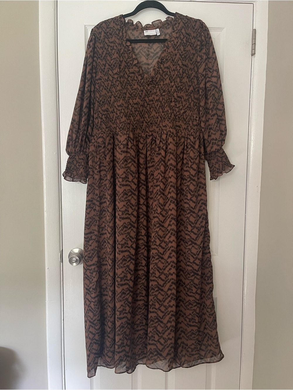 ASOS Curve Brown Printed Maxi Dress with Smocked Bodice